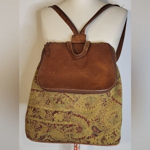 J. Jill Vintage Leather and Tapestry Convertible Backpack